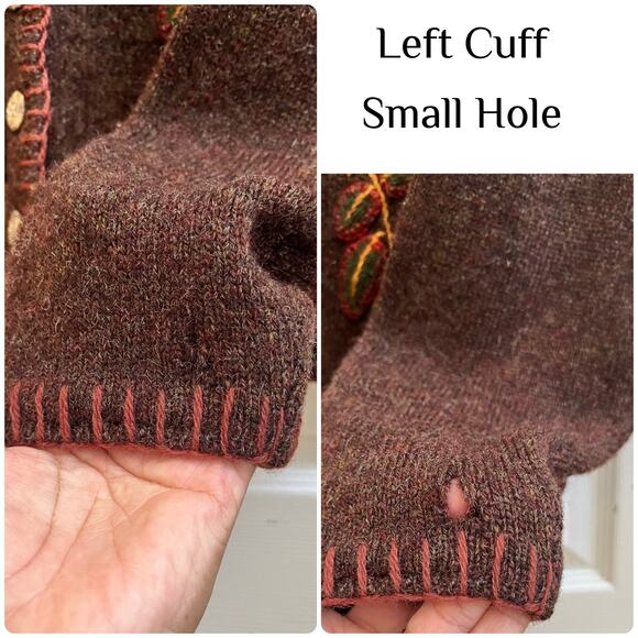 Vintage LL Bean Flaw Shetland Wool Appliqué Button Up Cardigan Size Large - Picture 3 of 11